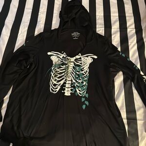 Super soft hooded knit skeleton shirt